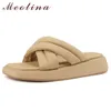 Meotina Kadınlar Terlik Ayakkabı Takozlar Med Topuk Sandalet Kare Toe Bayanlar Ayakkabı Yaz Kayısı Mavi Moda Ayakkabı 210608