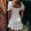 Kvinnor sommar vit chiffong mini klänning kortärmad ihålig ut broderi kvinnlig elegant sexig street party klänningar vestidos 210513