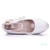 Novo Fashionl Redondo Toe Shoes para Mulheres Branco Laço Floweers Saltos Moda Plataforma Sapatos De Casamento de Calés Plus Size Bidal Heels