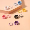 Fashion Colorful Metal Spray Paint Heart Open Ring Set For Women Candy Color Hand Painted Knuckles Ring Jewelry