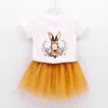 Mädchen Kleidung Set Sommer Kaninchen Druck T-shirt + Mesh Rock 2PCS Cartoon Kinder 210515