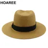 Hoaree Summer Sun Hats for Women Man Classic Panama Hat Beach Chapeau de paille pour hommes Uv Protection Cap White Sunhat Chapeau Sombrero Q0805