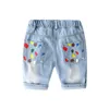 Summer Fashion 2 3 4 6 8 10 Years Teenage Sports 5 Capris Calf-Length Cartoon Handsome Denim Hole Shorts For Kids Baby Boy 210701