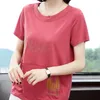 Été Tops Broderie Géométrique T-shirt Coton T Femmes Casual Plus Taille Tshirt Femme À Manches Courtes Tee Femme 210615