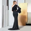 Black Lace Avondjurken Custom Sweep Treinjurken Backless Schede Prom Dress Lange Mouwen Robe de Soiree