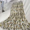 Szyfonowa Długa plisowana spódnica Kobiety Moda Lato Kwiatowy Druku Wakacje Linia Wysoka Talia Maxi Kobiet Estetyka 210529