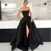 Nieuwe Collectie Zwart Satijn Split Prom Jurken Sexy Rood Lange Elegante Prom Party Town Plus Size voor Vrouwen