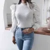 Autumn Vintage womens knit sweaters jumper puff Sleeve Casual Knitted Top for woman pullovers elagant sweater 210508