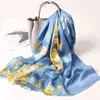 100% Scarves Women Hangzhou Real Scarf Wraps for Ladies Grey Printed Flowers Echarpe Long Natural Silk Foulard Femme