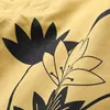 Men's Slim Lotus Flower Bird Printed Jeans Fashion Chinese Painting Yellow Denim Pants