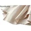 Nomikuma A-line Skirt Female Fashion Black White Irregular Pleated Mid Calf Skirts Women Solid Color Jupe Longue Femme 3d612 210514