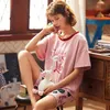 Plus size 3XL Summer Pajamas Set Women Pyjamas Femme Sleepwear Night suit Pijama Mujer Home Wear Female Loose Cartoon Nightwear 210901