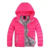 Crianças para baixo casacos para meninos outono jaquetas de crianças com capuz para meninas Candy cor quente 4-12 anos Outerwear roupas 211204