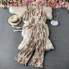 Women's Tracksuits Neploe Summer Floral Suit Två Piece Outfits För Kvinnor V-Neck Shirt Crop Tops Pläterade Wide Ben Pnat Femme Roupas 2 Set