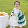 Dziewczynka Z Długim Rękawem Hiszpański Vintage Księżniczka Balowa Suknia Toddler Lolita Dress na Boże Narodzenie Party Green Vestidos 210615