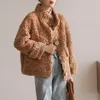 Oftbuy mode luxe winter jas vrouwen echte bontjas breien wol turn-down kraag dikke warme bovenkleding merk 210925