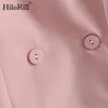 Kobiety Eleganckie Podwójne Breasted Różowe Blazer Mody Biuro Nosić Długi Rękaw Płaszcz Notched Collar Solid Kurtka z kieszeniami 210508