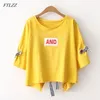 Summer Crop Tops Kobiety T Shirt Letter Print Krótki Rękaw Bawełniany Loos Yellow Black White T-shirt 210430