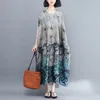 Johnature Women Vintage Floral Dresses O-Neck Bat Sleeve Summer Chinese Style Women Clothing Casual Loose Dresses 210521