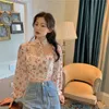 Design Sexy Blouse Women Off Shoulder Top Fashion Floral Top Tee Long Sleeve Evening Party Clothes Ladies White Shirt Back Zipper XS