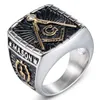 Rostfritt stål Gratis Masons Masonic Ringar Svart Retro Silver Guldkompass Square FreeMason Signet Ring Freemasonry Fraternal Association Smycken för män