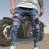 Erkekler Yırtık Skinny Kot Ince Lokomotif Delik Kalem Pantolon Fermuar Biker Hip Hop Kot Pantolon Jogging Sokak Giysileri Adam X0621