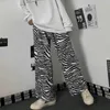 Proste spodnie koreańskie wersja Harajuku styl spodnie zebra wzór Luźna szeroka noga casual dla mężczyzn i kobiet 210526