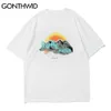 Tshirts Men Hip Hop Harajuku Casual Mountain Sunset Print Short Sleeve Tees Streetwear Cotton Loose T-Shirts Tops Male 210602