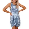 Jocoo Jolee Plus Size 5XL Tank Dress Casual Tie Dye Print O Neck T Shirt Dress Loose Mini Dress Leisure Beach Holiday Dreess 210518