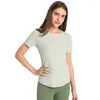 L-156 Short Sleeve Quick-Drying Sports Shirts Mesh Stitching Ice-Feel Breathable Lightweight Yoga Tops Women Back Open Hole Fitness Clothes