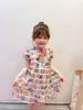 Designer bambini abiti stampati vintage ragazze orso lettera laceup manica soffice abito principessa abito per bambini di lusso abbigliamento da festa a7017628258