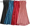Drape Neck Spaghetti Strap Ankle Length Dress Summer Sleeveless Split Women Maxi Chic Button Satin Cami 210604