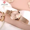 Julius ja-732 fêmea fêmea de prata rosa ouro malha de aço inoxidável de aço inoxidável analógico à prova d 'água de moda relógio casual wristwatch2022