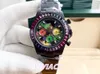 Klassisk kronograf multicolor graffiti klockor kvinnor regnbåge diamant färgglada zirkoner lila bezel gradient titta män automatisk mekanisk klocka