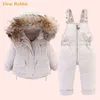 2021 Winter Down Jacket for Girl clothes Kids Overalls Snowsuit Baby Boy over coat Toddler New Year Clothing Set parka real fur H0909