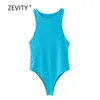 Zeefity Dames Mode Snoep Kleuren Slanke bodysuits Vrouwelijke Chic O Hals Mouwloze Vest Blouse Merk Leisure Playsuits Tops P859 210603
