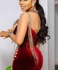 2021 Plus Size Arabic Aso Ebi Burgundy Mermaid Sexy Prom Dresses Beaded Lace Velvet Evening Formal Party Second Reception Gowns ZJ199k