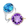 Citrino ametista Aquamarine Gemstones Anéis de cristal para mulheres 18k cor ouro zircon diamante festa jóias bijoux dona presente