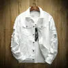 Denim Jacket Men Ripped Holes Pink Jean Jackets New Garment Washed Denim Coat Designer X0710