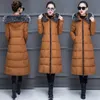 Abrigos de burbujas de invierno para mujer, ropa larga acolchada, chaqueta negra de color sólido, parkas gruesas cálidas con capucha de piel 211013