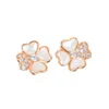 Nouveau Top qualité célèbre marque mode fête bijoux boucles d'oreilles pour femmes couleur or Rose 4 coeurs 4 feuilles fleurs oreille Pin207F