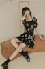 Vintage Floral Black Lace Dress Square Neck Short Sleeve A Line Summer Tunic Ladies Mini Women 210427