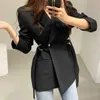 [EWQ] Fashion Autumn Minimalism Women Blazers And Jackets Work Office Lady Suit Slim Business Solid Color Coat Khaki Chic 211019