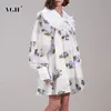 Vintage impressão floral vestido solto para mulheres peter pan colar lanterna manga longa vestidos doces feminino moda primavera 210531