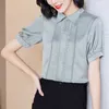 Mode coréenne dentelle femmes Blouses Satin bureau dame chemise et chemisier à manches courtes Blusas grande taille XXXL femmes hauts 210531