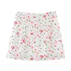 Skriv ut en linje kjolar Kvinnor Sommarknapp Pläterad Mini Lady High Waist Work Casual Korta Bottoms Jupe Femme 210508