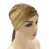 Beanie/Skull Caps Gold Velvet Muslim Headscarf Hat Thin Women Inner Hijab Bonnet Solid Diamond Turban India Head Wrap Hats For Lady