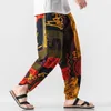 5XL Plus Size Cotton Linen Harem Pants for Men Jogger Casual Pants Male Pattem Print Retro Trousers Chinese Style Men Clothing 210601