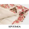 KPYTOMOA Femmes Mode Avec Poches Imprimé Floral Kimono Veste Manteau Vintage Trois Quarts Manches Femme Survêtement Chic Tops 211014