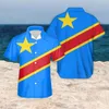 Męskie koszule zwykłe flagę Kongo wydrukowane letnie krótkie rękawy dla mężczyzn luźne butonik w górę koszulka plus hawajskie styl t249p